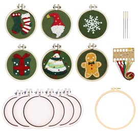 Highkick Christmas Embroidery Kits for Beginners, 6 Mini Craft Gift Kit, Santa, Snowflake, Christmas Tree