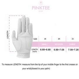 CROWNBLANKS PINKTEE Women's Golf Glove Left Hand Ladies Pink Cabretta Leather Golf Gloves with Removable Magnetic Ball Marker Full Finger Elastic (White Mark, 21)