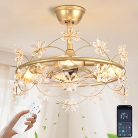 Depuley Bedroom Ceiling Fan with Lights: 20" Gold Chandelier Small Fan with Remote Control - Modern Flower Fandelier for Girl's Bedroom Living Room Kitchen