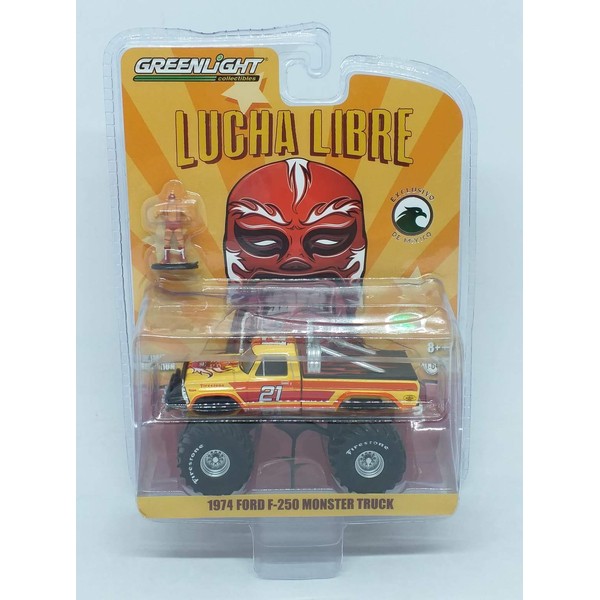 Greenlight 1/64 1974 Ford F-250 Lucha Libre Monster Truck w/Figure, Exclusive Production 51289