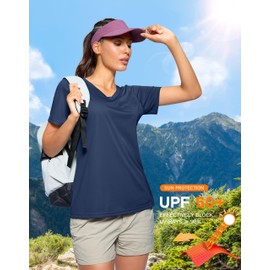 SANTINY Women's V Neck Short Sleeve Shirts Uv Protectioin Moisture Wicking Hiking Workout Athletic T Shirts for Women (Navy_XXL)