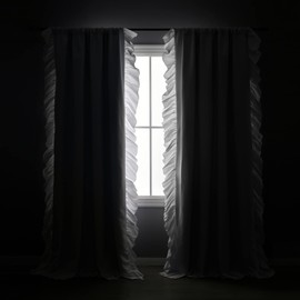 Lush Decor Reyna Ruffle 100% Blackout Window Curtain Panel for Living, Dining, Bedroom (Single Panel), 54"W x 84"L, White