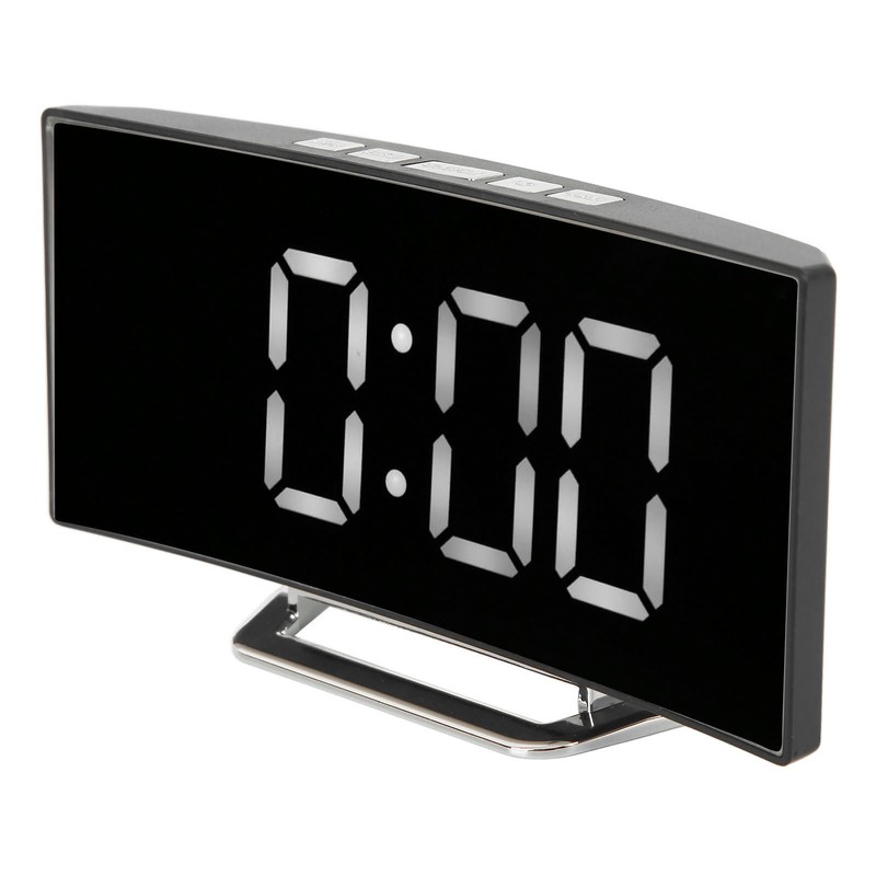Digital Alarm Clock Mirror Smart Light Sensing Curved Screen LED