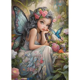 DPHERO DIY Fairy Diamond Painting Kits for Adults,5D Butterfly Diamond Art Kits for Beginners,Round Full Drill Flowers Diamond Painting Art,DIY Painting by Numbers Diamond Art Painting 12x16 inch