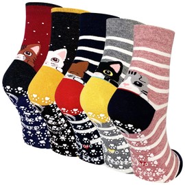 Hellomamma Grip Socks for Women, Non Slip Yoga Animal Socks for Pilates Dance Hospital Ballet Workout Non Skid Cat Socks