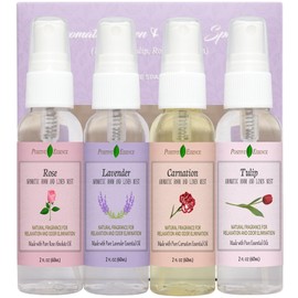 Linen and Room Spray Floral Gift Set, 4-Pack 60 mL (Lavender, Carnation, Rose, & Tulip) Natural Pillow Sprays Made with Pure Essential Oils & Minimal Ingredients, Bathroom Spray or Room Mist