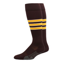 MadSportsStuff Dugout 3 Stripe Baseball Socks (Brown/Gold/White, Large)