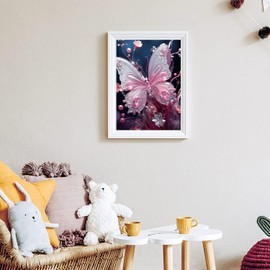 GLXPOG Crystal Butterfly 5D Diamond Painting Picture Set, Pink Diamond Art Painting Kit for Adults, DIY Rhinestone Embroidery Painting Wall Decor 30 x 40 cm