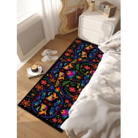 Mexican Floral Runner Rugs for Hallway, Mexican Talavera-Themed Kitchen Runner 2'x'6 Non-Slip Black Rug Carpet for Hallways Kitchen Laundry Bedroom Bathroom Machine Washable