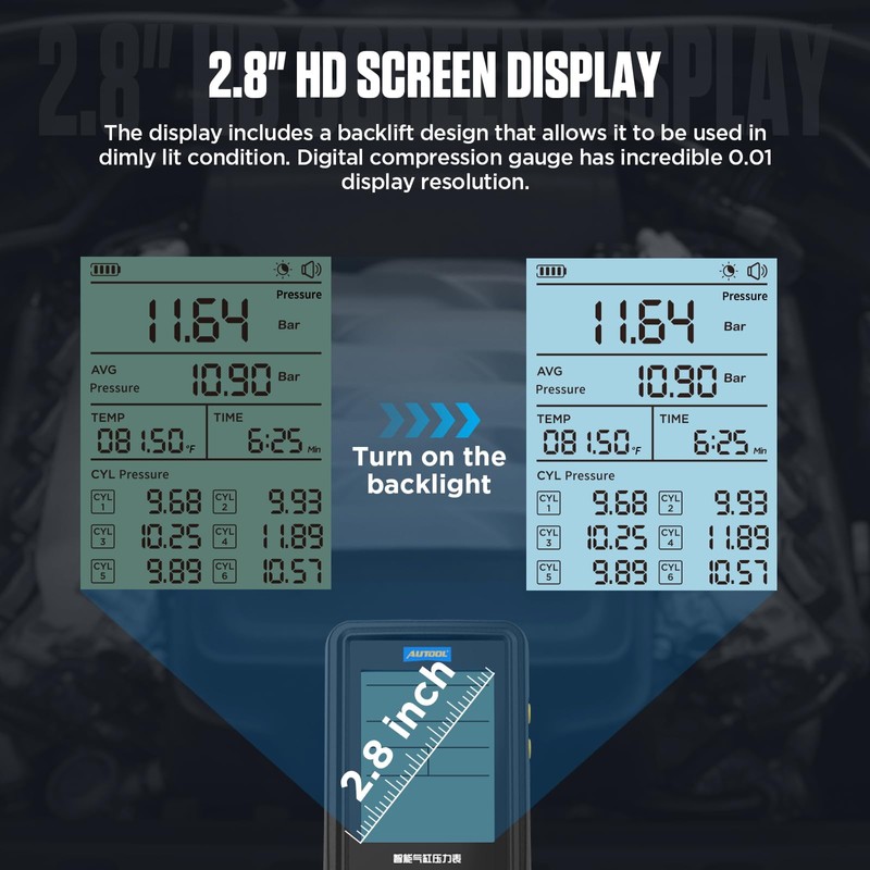 AUTOOL Digital Compression Tester Automotive Compression Gauge 0-426PSI 0~29bar for