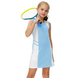 AOBUTE Conjunto de tenis para niñas, 2 piezas, ropa deportiva, vestido sin mangas y pantalones cortos, 4-12 años, Azul claro, 4-5T