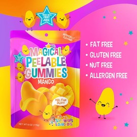 Sophiepops & Gumdrops Magical Peelable Mango Gummies, Gummy Fruit Snack, Mango Peeling Candy for Kids and Adults, Fat, Nut and Gluten Free Snacks for Kids Snack Box, Any Party or On-The-Go, 6 oz, 6 pack