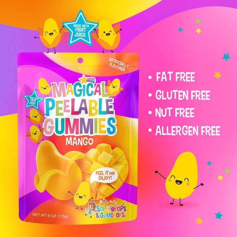 Sophiepops & Gumdrops Magical Peelable Mango Gummies, Gummy Fruit Snack,