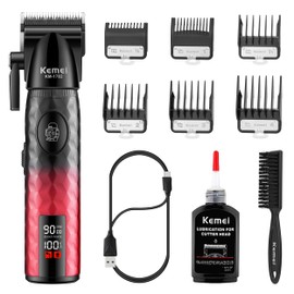 KEMEI 1782 Professional Hair Clippers for Men, Cordless Barber Clippers with LED Display, 9000 RPM Hair Trimmers, 2600 mAh Hair Clipper for Barbers Haircut Kit, Red