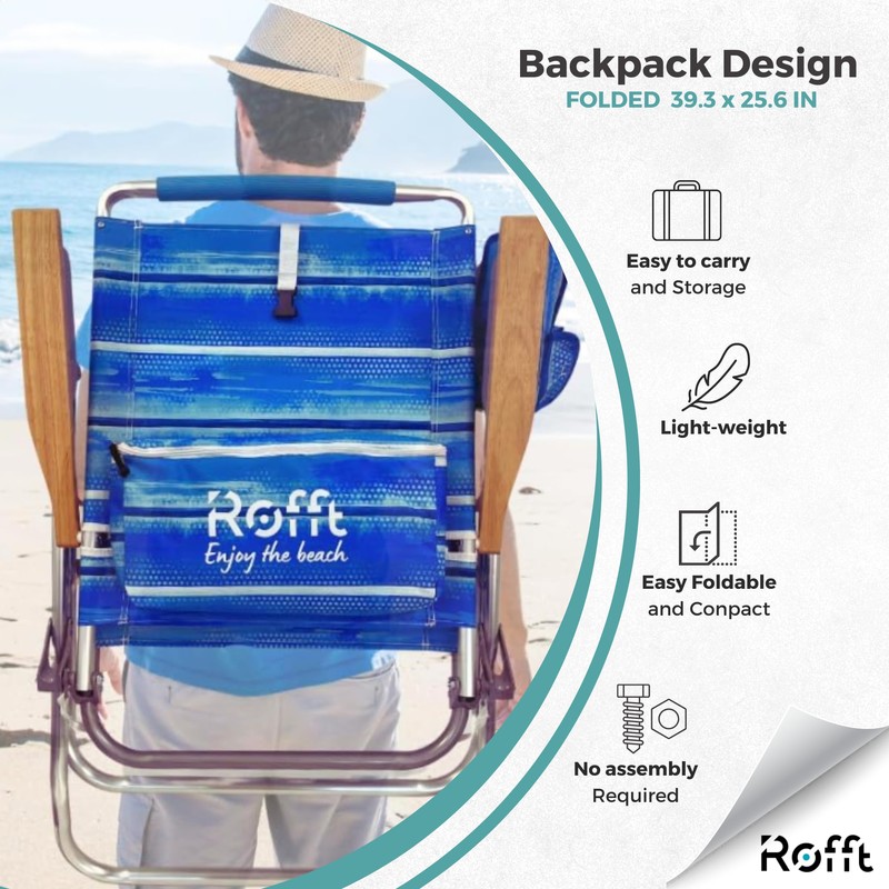 ROFFT Beach Chair, 17" Seat Height, 7-Position Reclining, Heavy Duty,