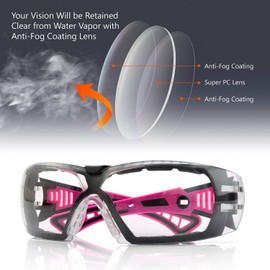 Safeyear Anti-fog Ladies Pink Safety Glasses - SG010 EN166 Wraparound Safety Goggles, UV Protective PPE Airsoft Glasses Women, Infield Mesh Plastic Airsoft Goggles for DIY