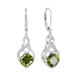 Rocayi Princess Cut Leverback Dangle Drop Earrings 925 Sterling Silver Infinity Knot Earrings August Birthstone Peridot Jewelry Gifts for Women