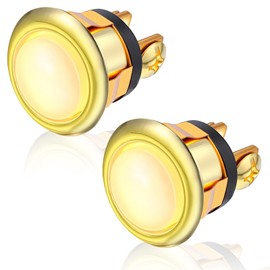 2 Pack Lighted Doorbell Button Replacement, Push Door Bell Ringer Kit Easy to Install Wired Doorbell Button Round Rim Push Buttons with Lighted Center(Gold, Yellow Light)