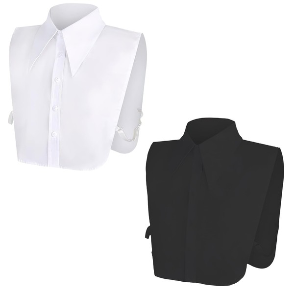 DOOCECIY 2 Pcs Fake Collar Detachable, Black White Half Shirt