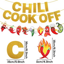 Chili Cook off Banner, Chili Cookoff Decorations Glittering Chili Cook Contest Party Sign Decorations in 9 Styles Chili Cute Cook Competition Pepper Hanging Garland Decoration for Chili Party