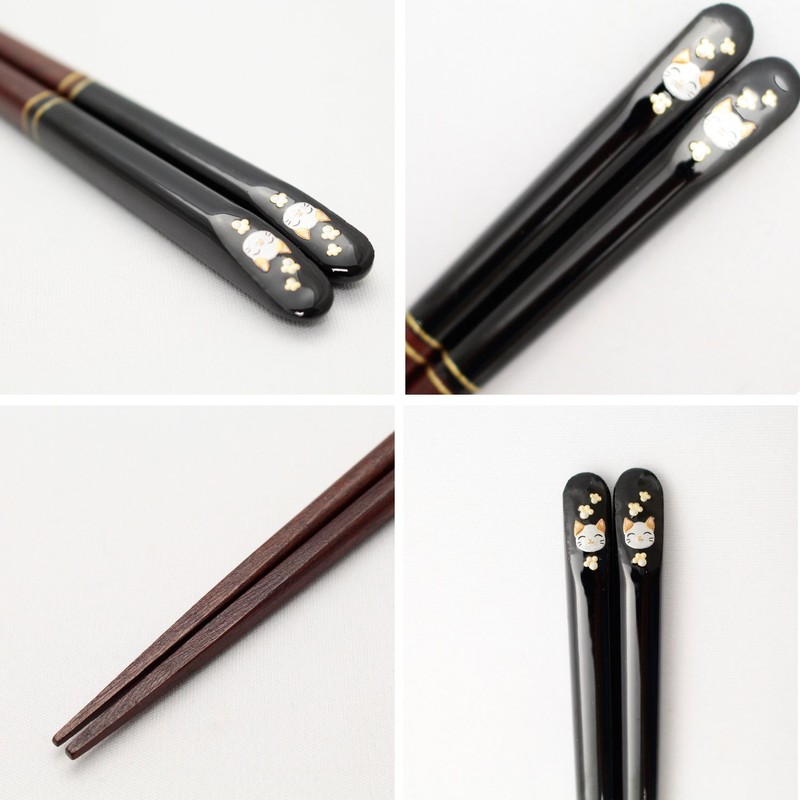 Ishida 10213 Smile Cat Chopsticks, Made in Japan, Black 7.1