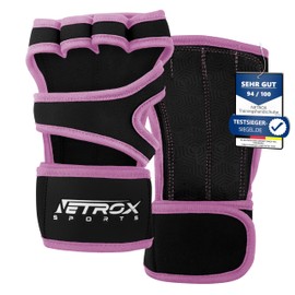 NetroxSports® Training Gloves with Wrist Bandage for Strength Training, Bodybuilding & Crossfit, Non-Slip for Men and Women, pink, XS