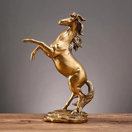 FUNSXBUG Gold Horse Statue Figurines - Resin Standing Fighting Horse Sculpture Home Office Decoration Tabletop Decor Ornaments