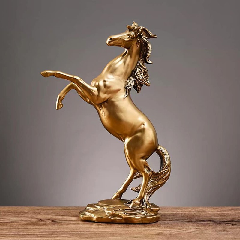 FUNSXBUG Gold Horse Statue Figurines - Resin Standing Fighting Horse