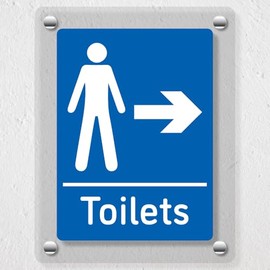 V Safety Men's Toilets - Arrow Right Blue Acrylic Sign 150x200mm - Durable, Shatterproof Directional Signage
