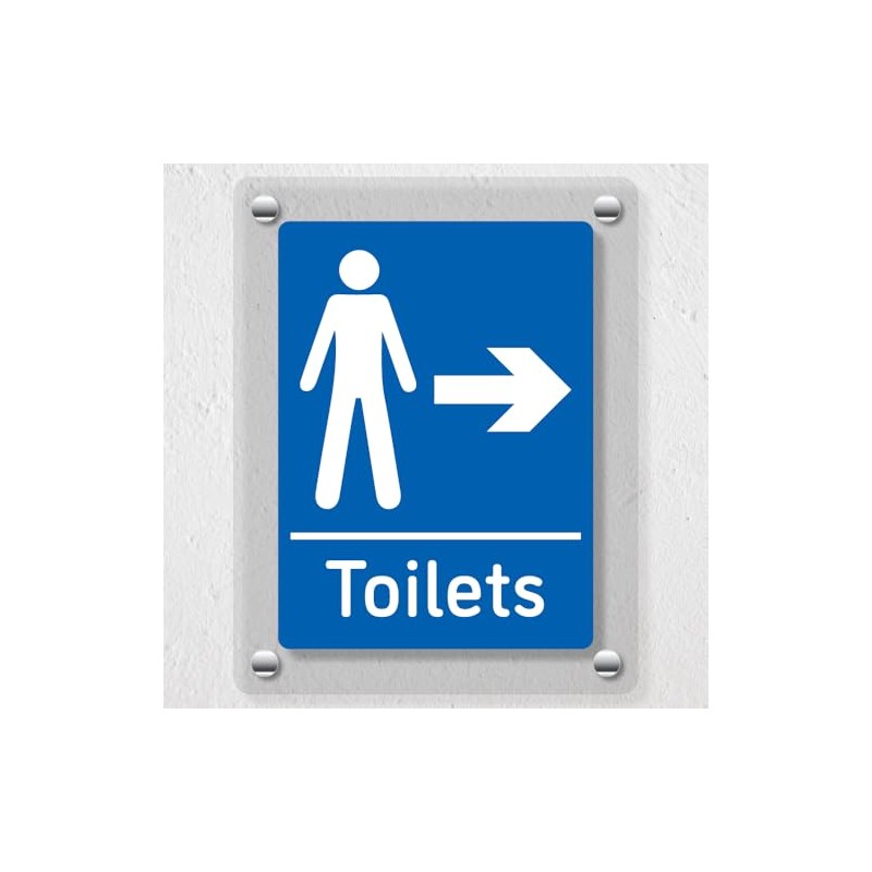V Safety Men's Toilets - Arrow Right Blue Acrylic Sign