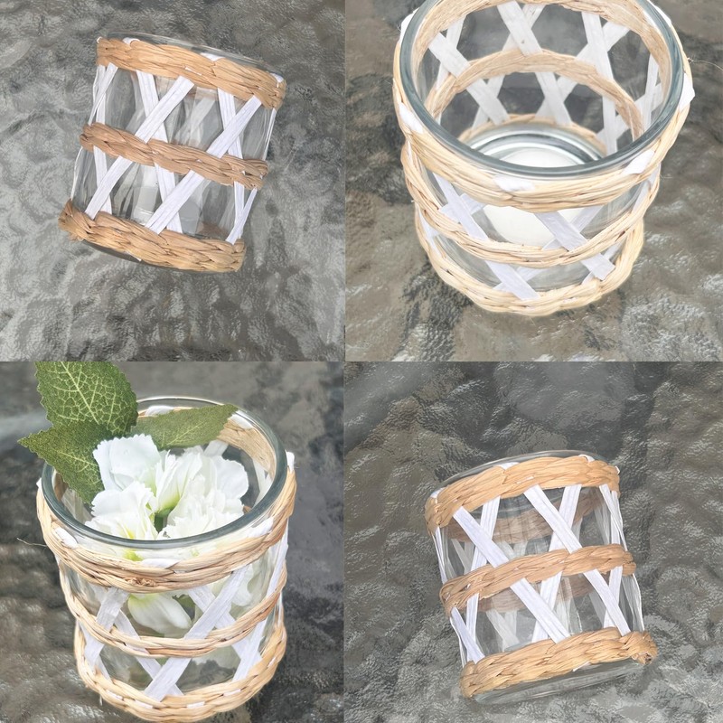 Pack 4 White Woven Rattan Tealight Candle Holders Candle Lantern