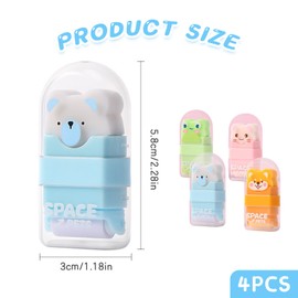 4 Pcs Cute Cartoon Animal Erasers for Kids Girls, Rubber Roller Pencil Eraser Kawaii Pencil Rubbers Erasers, Students Children's Pencil Eraser for School Writing Drawing Office Supplies