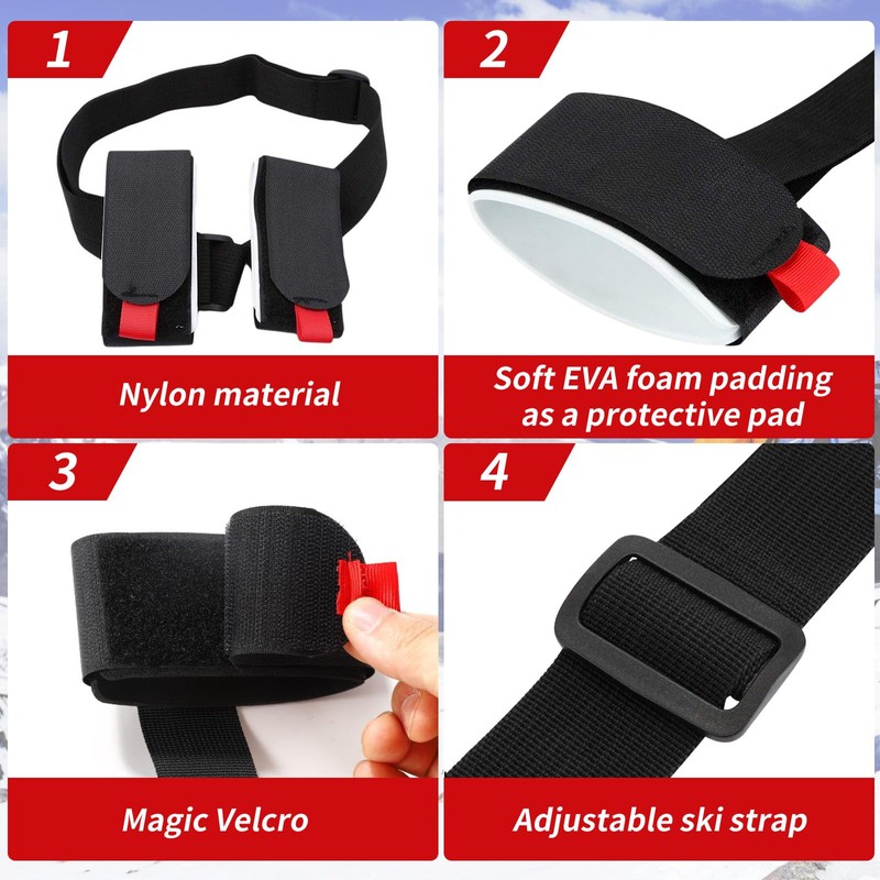 2PCS Ski Straps, Adjustable Ski Strap with Cushioned Fastener Tap,