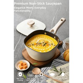 1.5QT Saucepan with Lid, Nonstick Ceramic Coating, PFAS & PFOA-Free, Induction Compatible, Dishwasher Safe, Stay-Cool Handles, Durable Scratch-Resistant Design