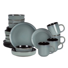 Home VSS, Euro-Nordic Stoneware 20pc Dinnerware Set, Reactive Glaze (Green, 20pc Set)