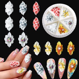 JERCLITY 12pcs Colorful Flower Nail Charms 3D Flower for Nails Imitation Dried Flower Petals Nail Charms Relief Flower Nail Art Charms for Nails Nail Flowers Accessories for Women Nail Art（Style 4）