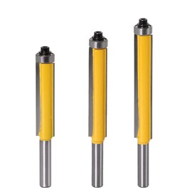 Bestgle 3Pcs 8mm Shank Extra Long Straight Router Bit Set Panel Top End Bearing Flush Trim Bit Woodworking Template Cutter Tool