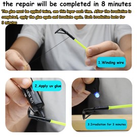 LINGUANG BT Fishing Rod Tip Repair Kit, Include 10 pcs Tip Tops, UV Glue and Light, Sandpaper, Brushes and Tools ， (UV BTST-A)