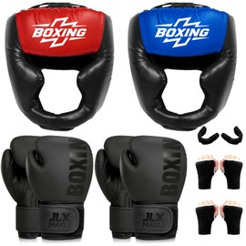 12pcs Boxing Headgear,Upgraded Boxing Gloves,Mouth Guards& Hand Wraps Boxing Equipment Set - PU Leather Boxing Protective Gear for Training, Sparring & MMA，Upgraded Gloves，Suitable for 4-12