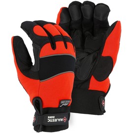 Majestic 2145HOH/7 Winter Lined Mechanics Glove, Armor Skin Synthetic Leather Palm, with High Visibility Knit Back and Reinforced Padding, Waterproof, Neoprene Knuckle, Size 7, Orange