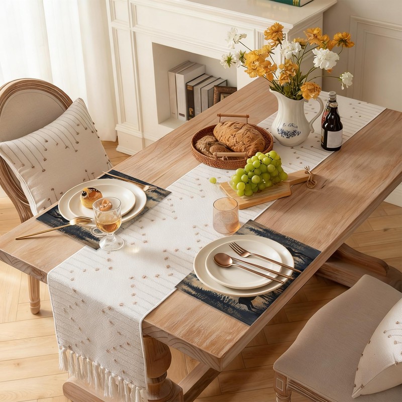 Rustic Deer Forest Table Placemats Set of 6, Linen Placemats