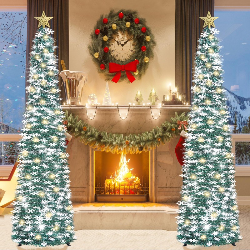 HMASYO 6 FT Pop Up Tinsel Christmas Tree with 100