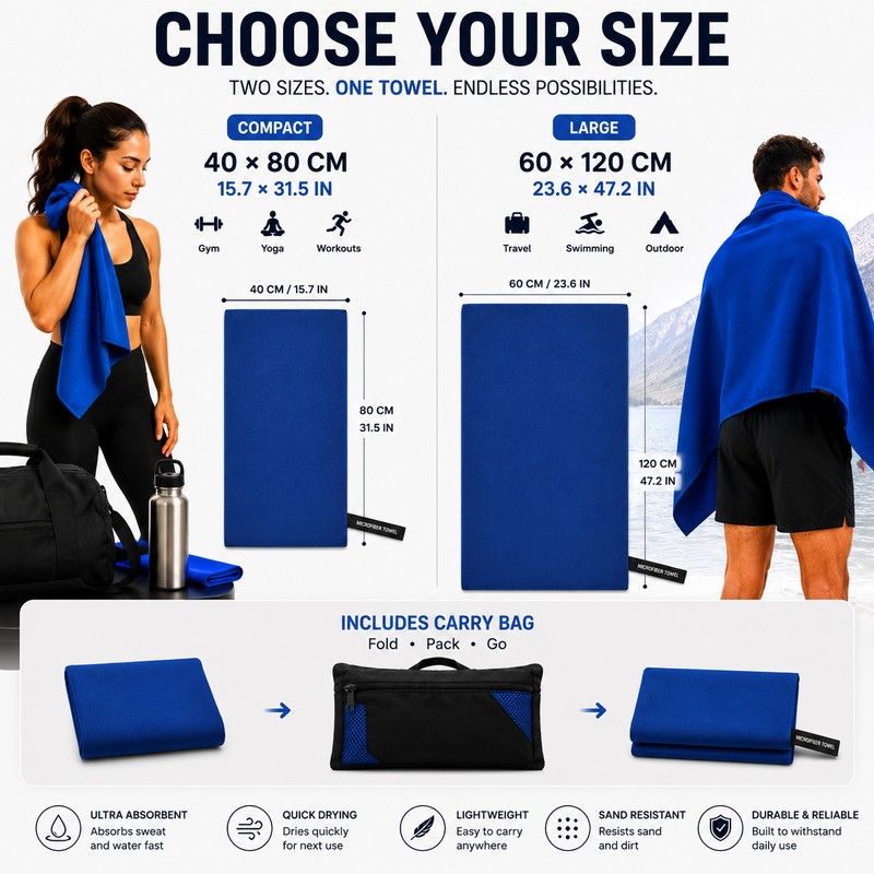 Microfiber Quick Dry Towel with Carry Bag – Ultra Absorbent