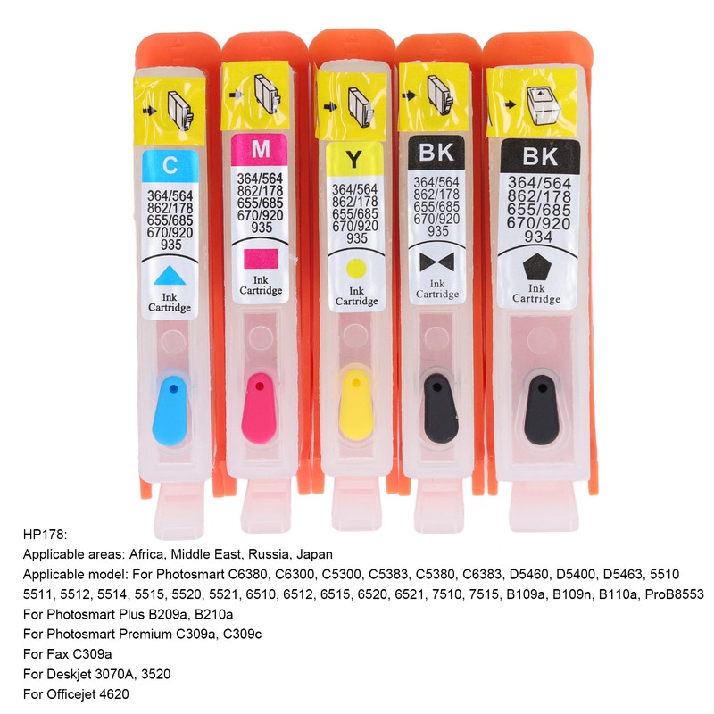 5PCS Ink Cartridge Set BK C M Y Smooth Ink