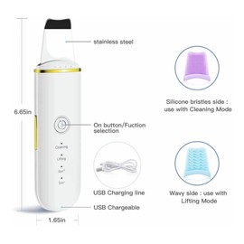 Limpiador Facial Ultrasónico, Peeling Ultrasónico Facial con 4 Modos, Skin Scrubber, Ultrasónico Exfoliación Limpiador Portátil, Depurador Facial de Poros USB Recargable con 2 Fundas de Silicona, para Limpieza Facial y Cuidado Facial - Blanco