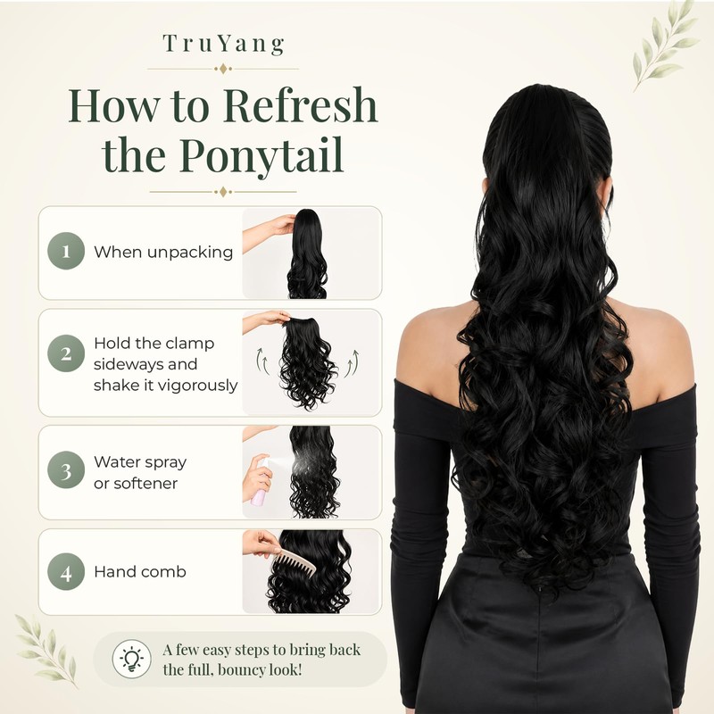 Claw Clip Ponytail Extensions Wavy Natural Black 24 Inch