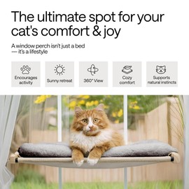 Foldable Cat Window Perch for Cats Inside – 1 Plush & 1 Textile Window Cats Bed – Cat Hammock for Windowsill, Shelf, Wall – Pet Hammock Sill Extender – 4 Heavy Duty Suction Cups, Sturdy Frame, Screws