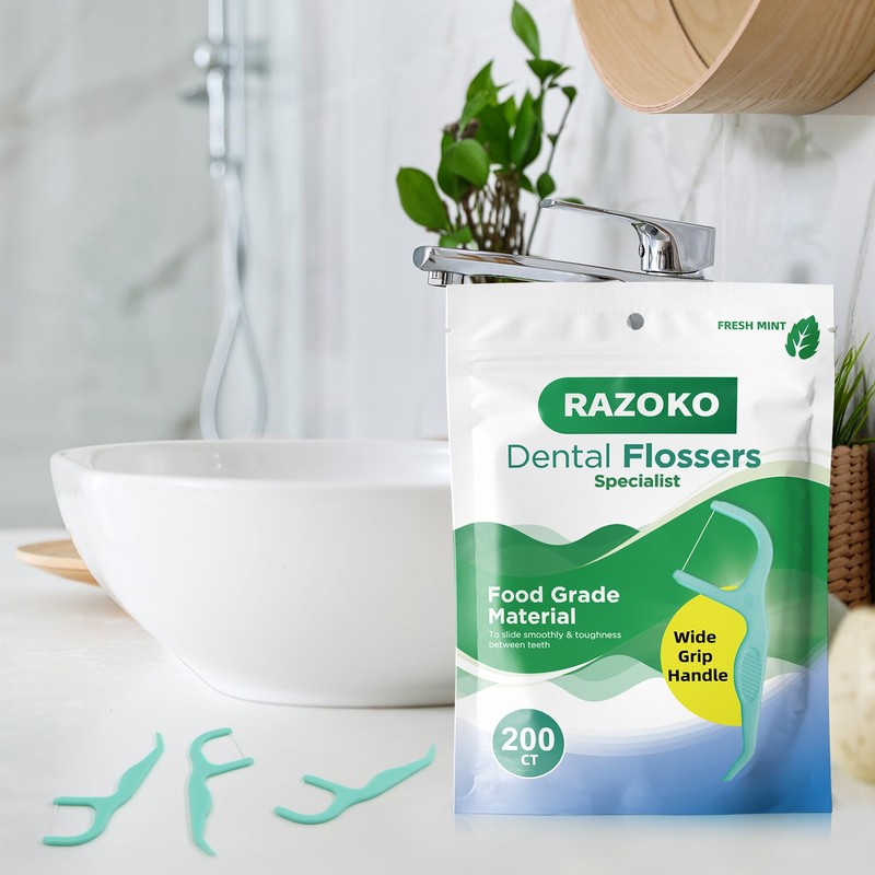 RAZOKO Dental Floss Picks | Toothpick, Shred-Resistant Floss, Easy Grip