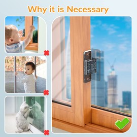 SAFELON 4 Pcs Childproof Sliding Window Locks, Two-way Automatic Locking Design window Locks For Toddler, Baby Safety Locks For Window And Closets (Clear-Black)