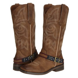 SheSole Women's Western Fashion Square Toe Cowboy Cowgirl Country Boots Brown US Size 8